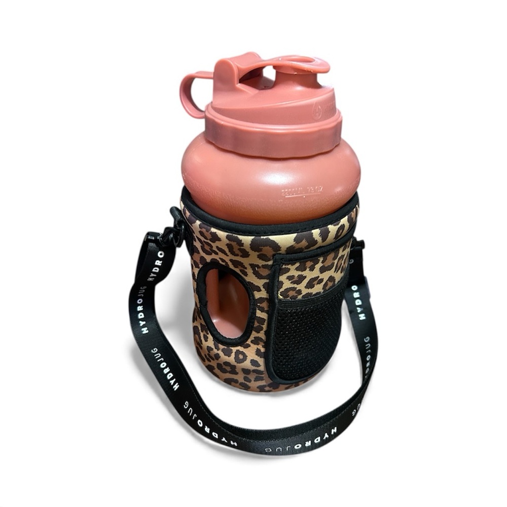 HydroJug with Pink Lid and Leopard Sleeve